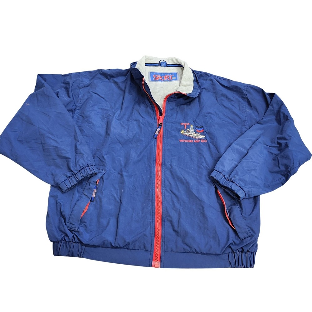 Vintage Dunbrooke Jacket Mens XL Blue Nylon Windbreaker Full Zip Nautical Logo